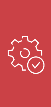 Red background gear icon with a checkmark